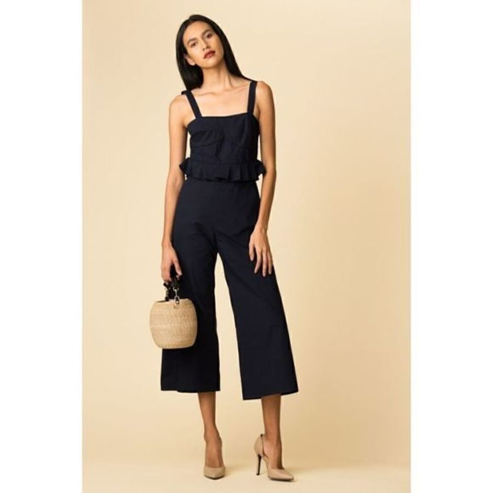 SEA New York Leia Navy Jumpsuit Ruffled Jumper Size 4‎